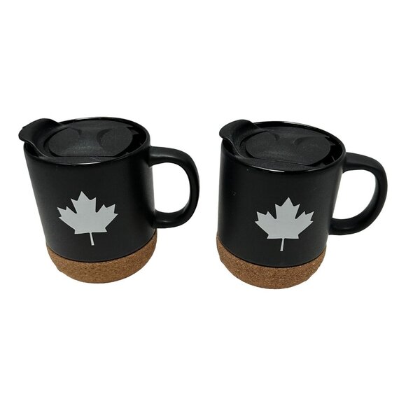 Ebay Coffee Mug Ebay Canada Seller Swag Lot 2 Black Ceramic Cork w Lids New - Picture 2 of 13
